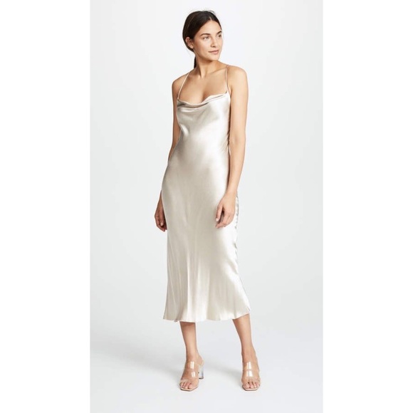 Express Metallic Cowl Neck Cross Back Midi Slip Dress - Picture 14 of 15